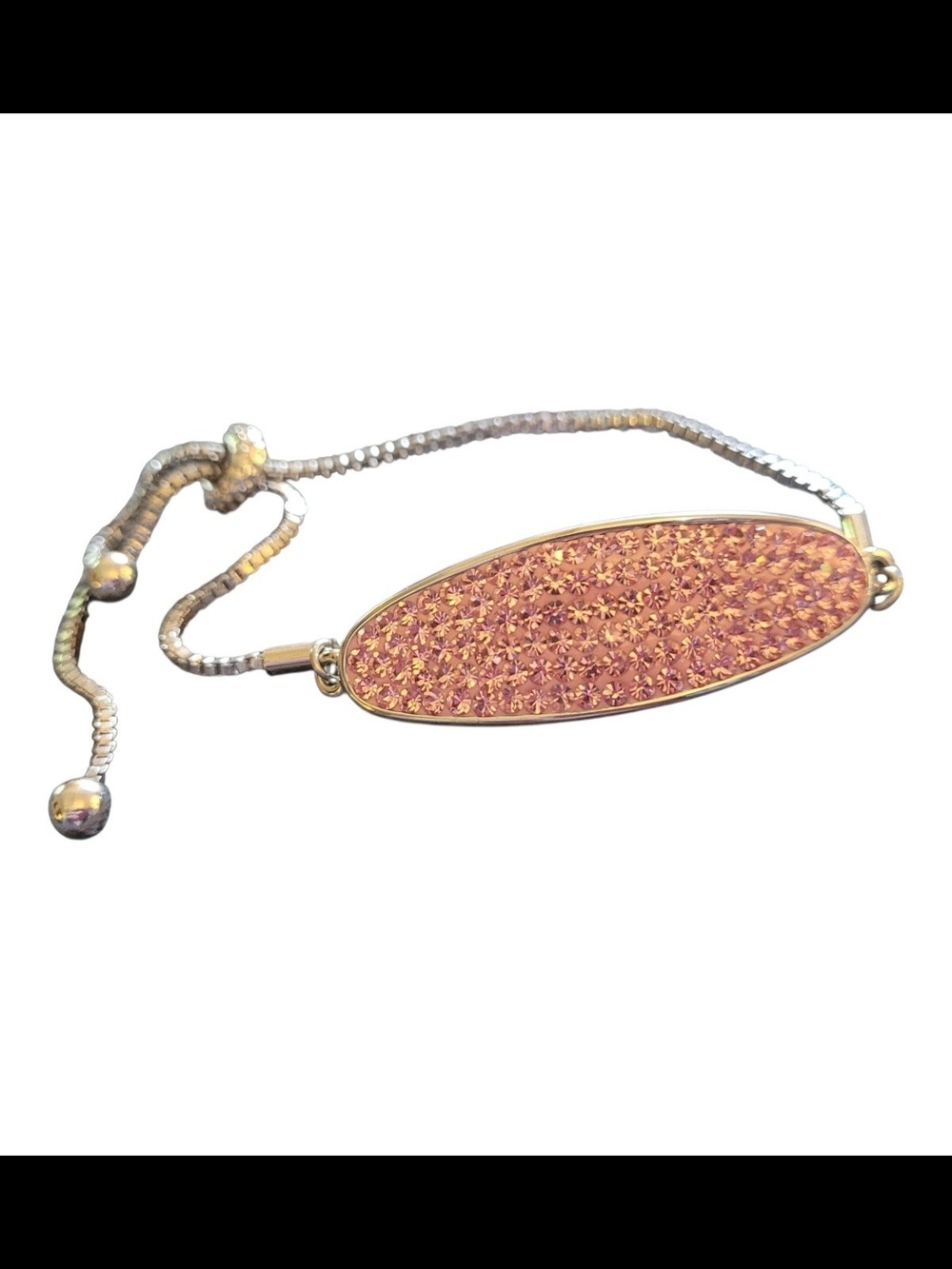 🥳4/$75!🥳 Silver-Tone Slider Bracelet with Pink Crystal Pave Oval Accent
